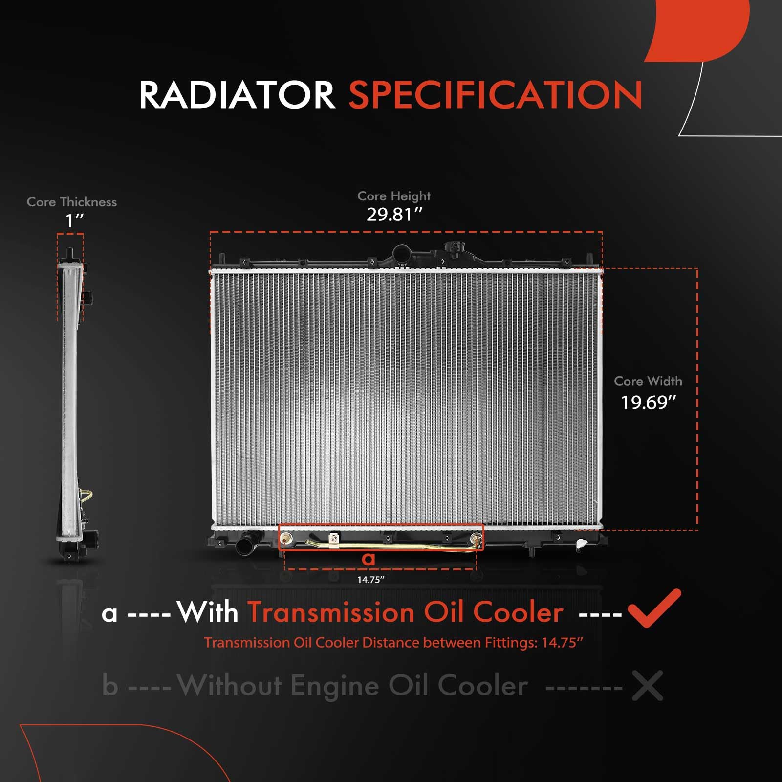 Premium Engine Coolant Radiator Assembly with Transmission Oil Cooler - Compatible with Mitsubishi Endeavor 2004-2006 V6 3.8L Automatic Transmission - Replacement for MR571068 - Perfect for Engine Cooling & Transmission Protection