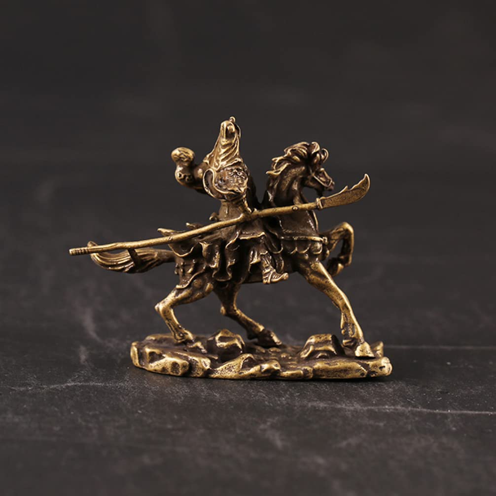 Guan Yu on Horseback Brass Ornament - Desktop Decor for Home & Office - Chinese Warrior Statue for Feng Shui, Collectibles, and Gift Giving