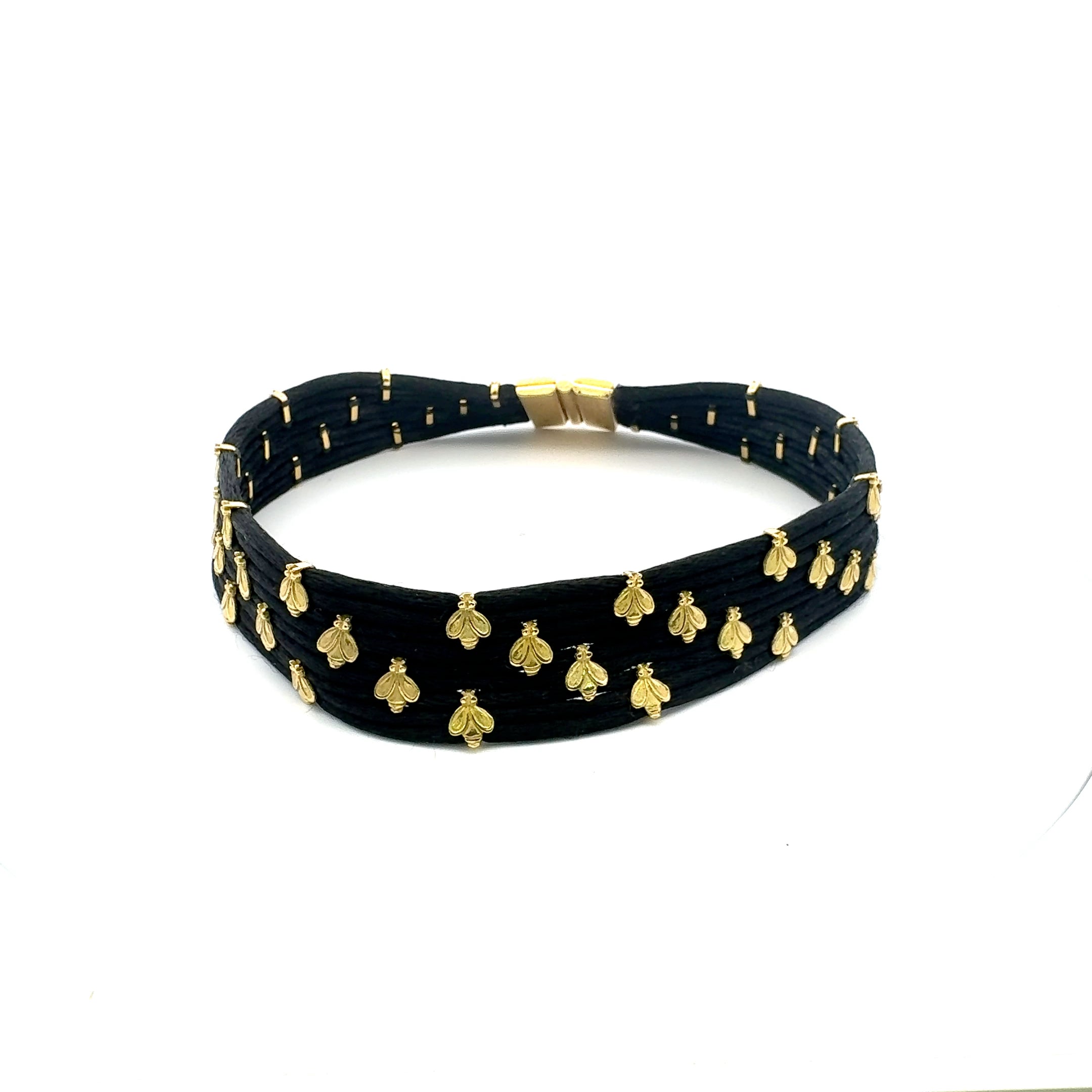 Elegant Black and Gold 13 Inch Retzignac Gold Bees Ribbon Choker Necklace - Perfect for Weddings, Parties, and Vintage Fashion Accessories