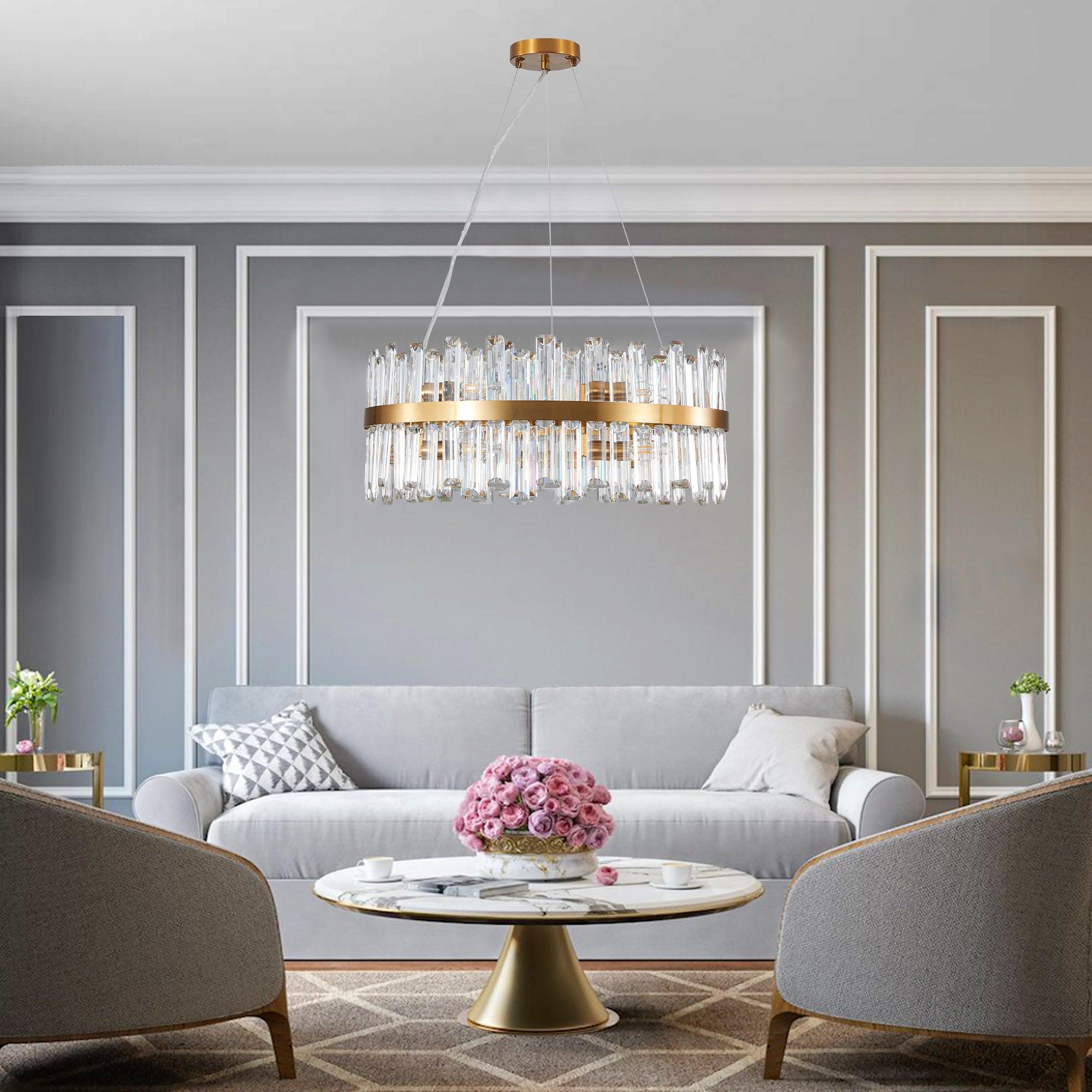 23.6 Inch Modern Crystal Chandelier - LED Luxury Ceiling Light Fixture for Living Room, Bedroom, Dining Room Decor - Elegant Home Lighting Solution (Bulbs Not Included) | Perfect for Wedding, Party & Interior Design