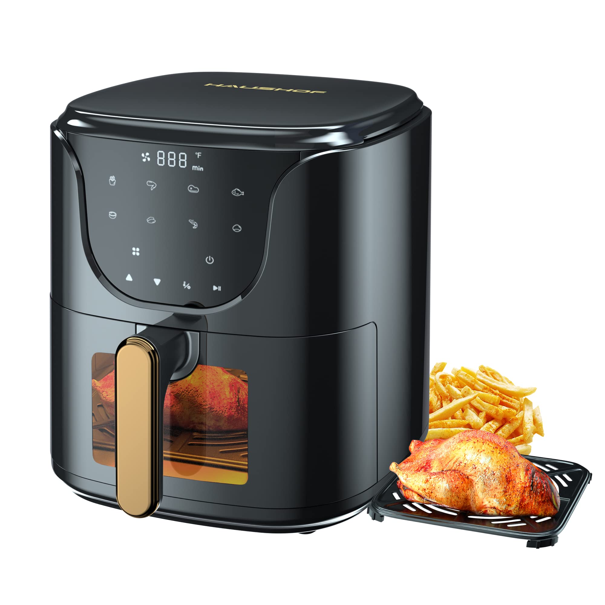 HAUSHOF 5.8 QT Digital Air Fryer Oven - Oil-Free Cooker with 8 Preset Functions for Roasting, Baking, Reheating & Fast Cooking | Includes Nonstick Tray | Perfect for Small Kitchens, Dorms & Healthy Meal Prep (Black)