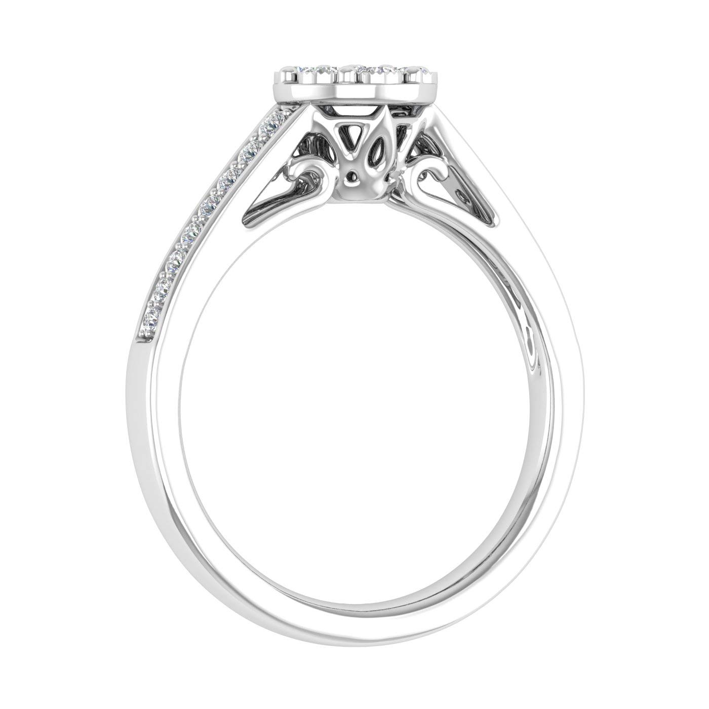 1/5 Carat Diamond Cluster Engagement Ring in 925 Sterling Silver - IGI Certified for Wedding, Proposal & Anniversary Gifts