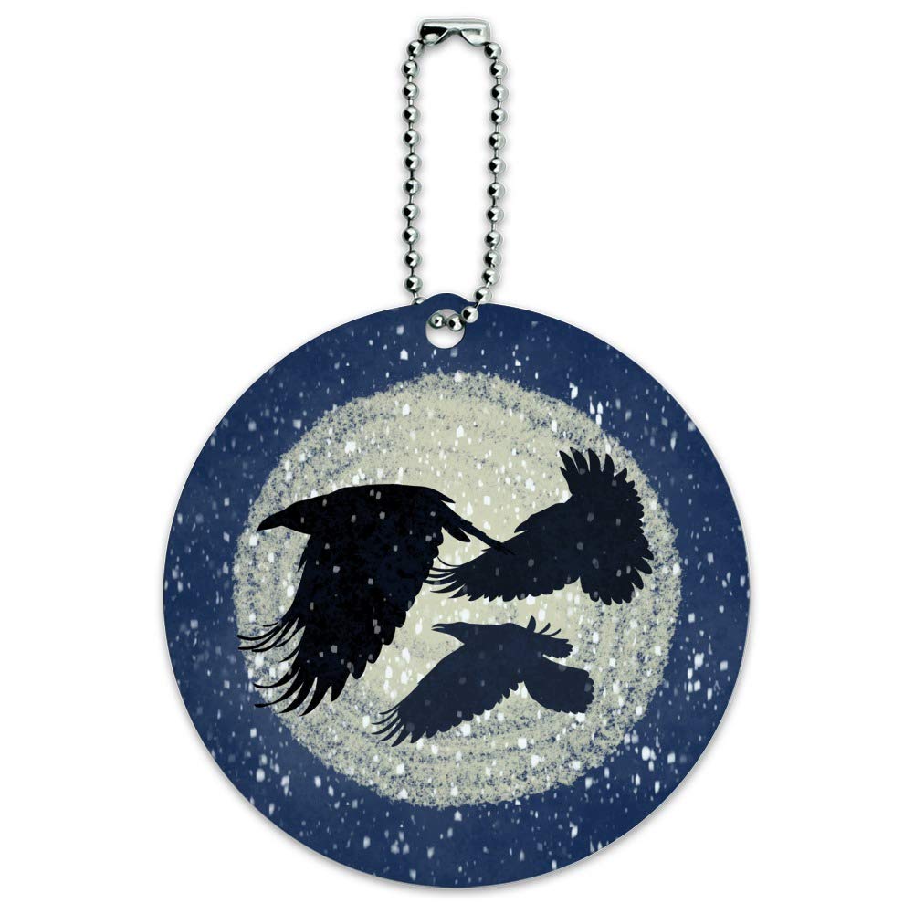 Ravens Flying Through Snow Round Luggage ID Tag - Durable Suitcase & Carry-On Identification Card for Travel Accessories | Perfect for Airports, Business Trips & Vacation