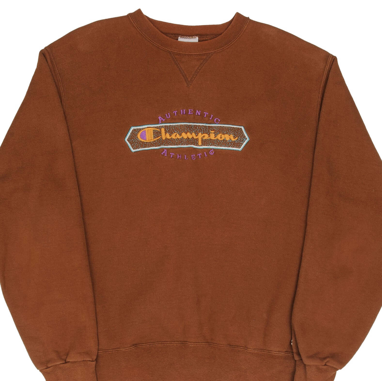Vintage Champion Embroidered Spellout Brown Sweatshirt 1990s - Size Large - Retro Streetwear for Men & Women - Perfect for Casual Outfits, Layering & 90s Fashion Style