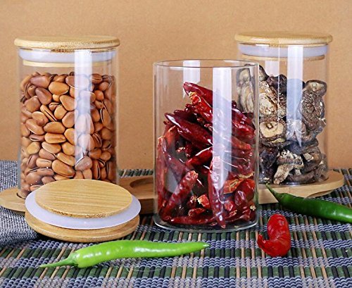 2PCS Clear Glass Food Storage Jars with Airtight Wooden Lids & Silicone Seal - 350ml/11.7oz Kitchen Canisters for Coffee Beans, Tea, Sugar, Candy, Spices - Perfect for Pantry Organization & Countertop Display
