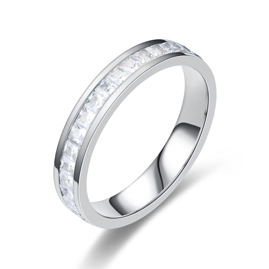 VOLUKA Eternity Band Rings for Women & Men - Platinum Plated Spinner Wedding Bands, Stackable Rings for Couples (Size 5-10) - Perfect for Anniversaries, Engagements & Everyday Wear
