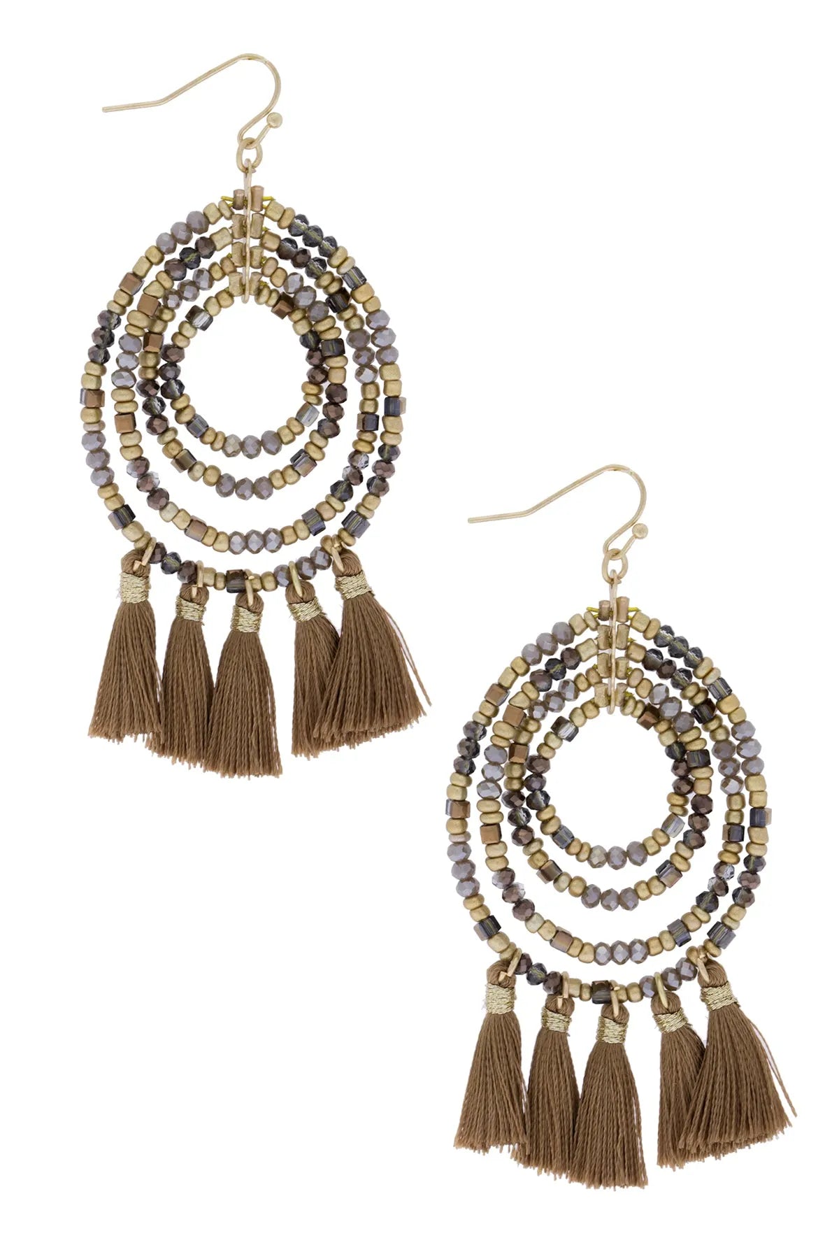 Beaded Tassel Hoop Earrings for Women - Boho Chic Dangle Earrings with Crystal Beads - Perfect for Parties, Weddings & Everyday Wear