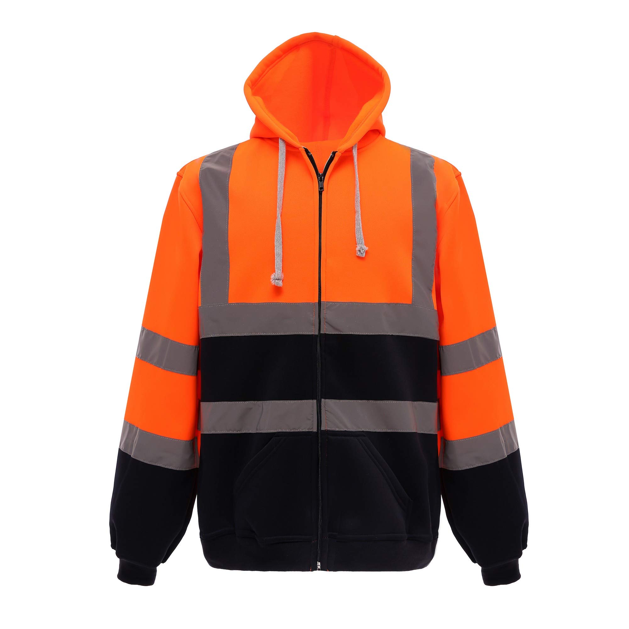 Yoko Men's High Visibility Reflective Full Zip Work Hoodie - Safety Jacket for Construction, Cycling & Night Running