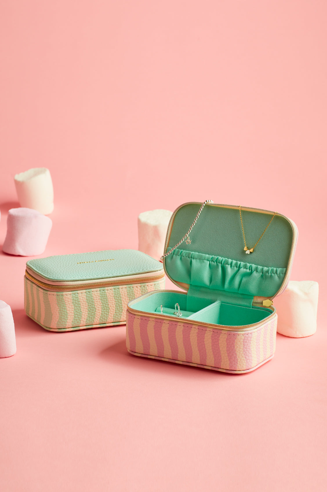 Pink Wiggle Print Mini Jewelry Box - Small Jewelry Organizer for Rings, Earrings & Necklaces - Perfect for Travel, Gifts & Home Decor
