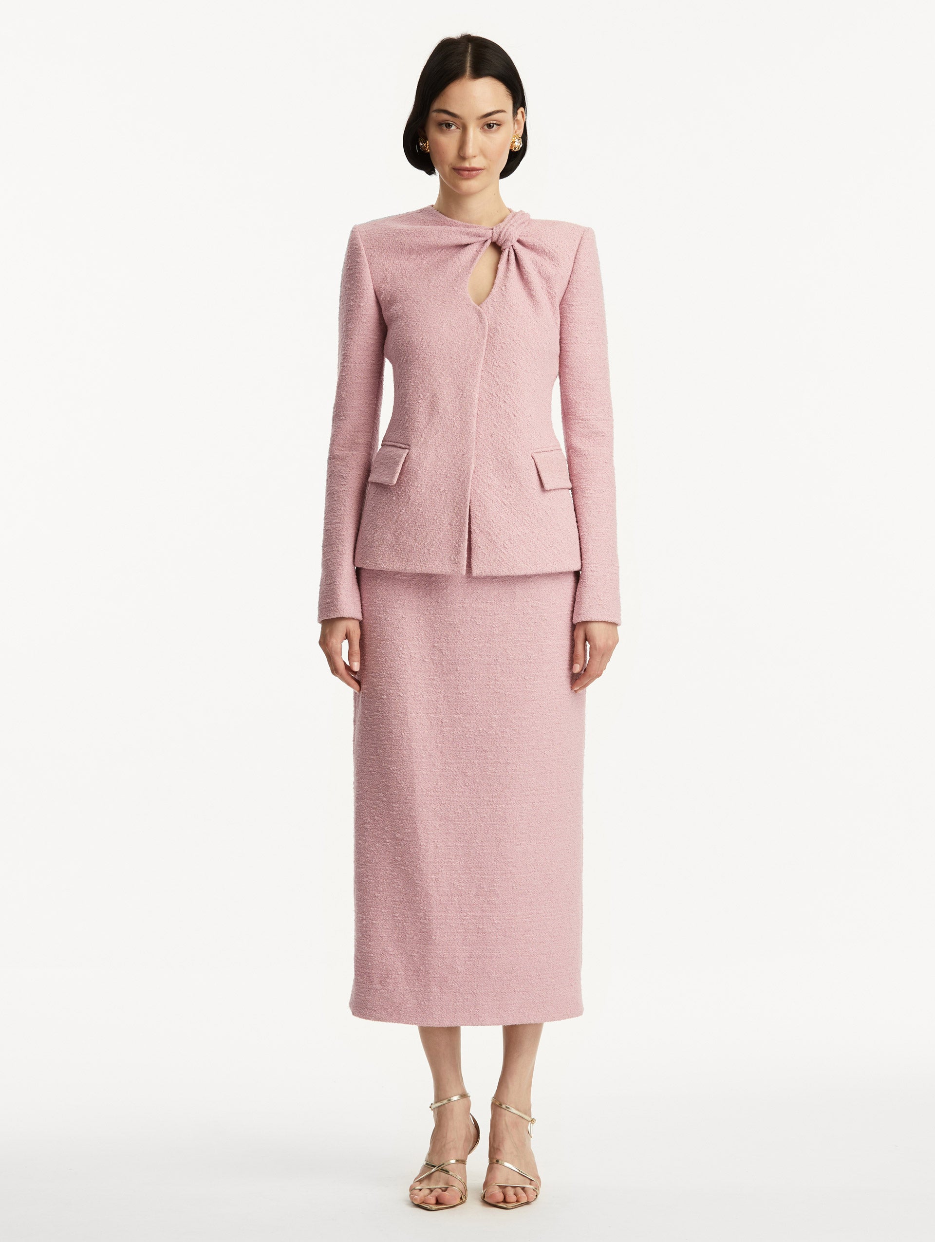 Stylish Twist Detailed Tweed Jacket for Women - Elegant Blazer with Vintage Pattern, Perfect for Office, Dating & Fall Fashion Outfits