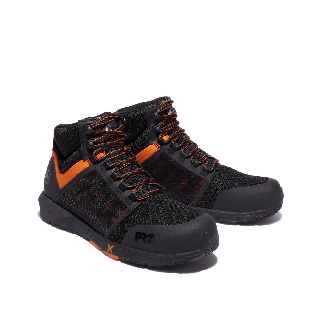 Radius Composite Toe Work Boots for Men - Black/Orange Safety Shoes - Lightweight & Comfortable for Construction, Warehouse & Outdoor Work
