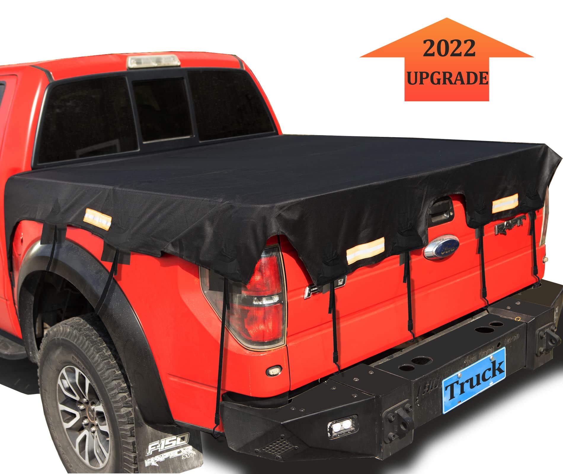 Upgraded Waterproof 600D Oxford Truck Bed Cover for Ford F150 F250 Silverado Sierra Ram Tundra Long Bed (8ft Box) - Heavy Duty Cargo Tarp with Bungee Straps - Perfect for Camping, Hauling & Outdoor Adventures - Black