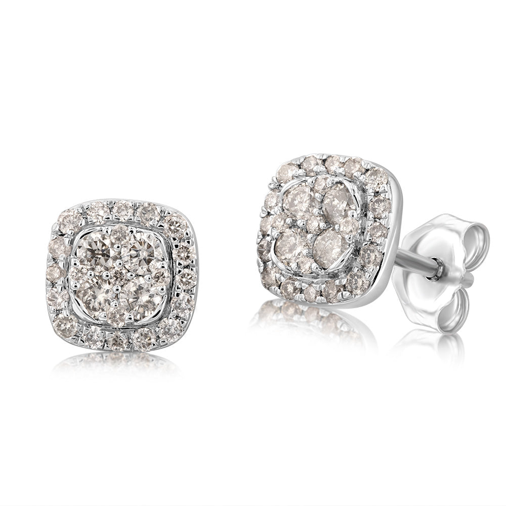 9ct White Gold 1/2 Carat Diamond Stud Earrings for Women - Elegant Cubic Zirconia Earrings for Wedding, Anniversary & Everyday Wear