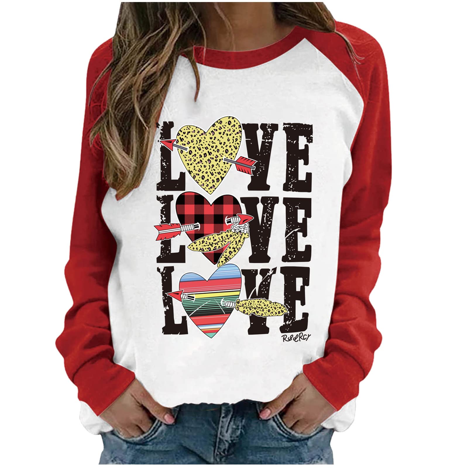 Funny Cute Love Arrows Long Sleeve Tunic Tops for Women - Valentine's Day Fashion Pullover Sweatshirt | Comfy Loose Fit for Casual Wear, Date Nights & Holiday Outfits