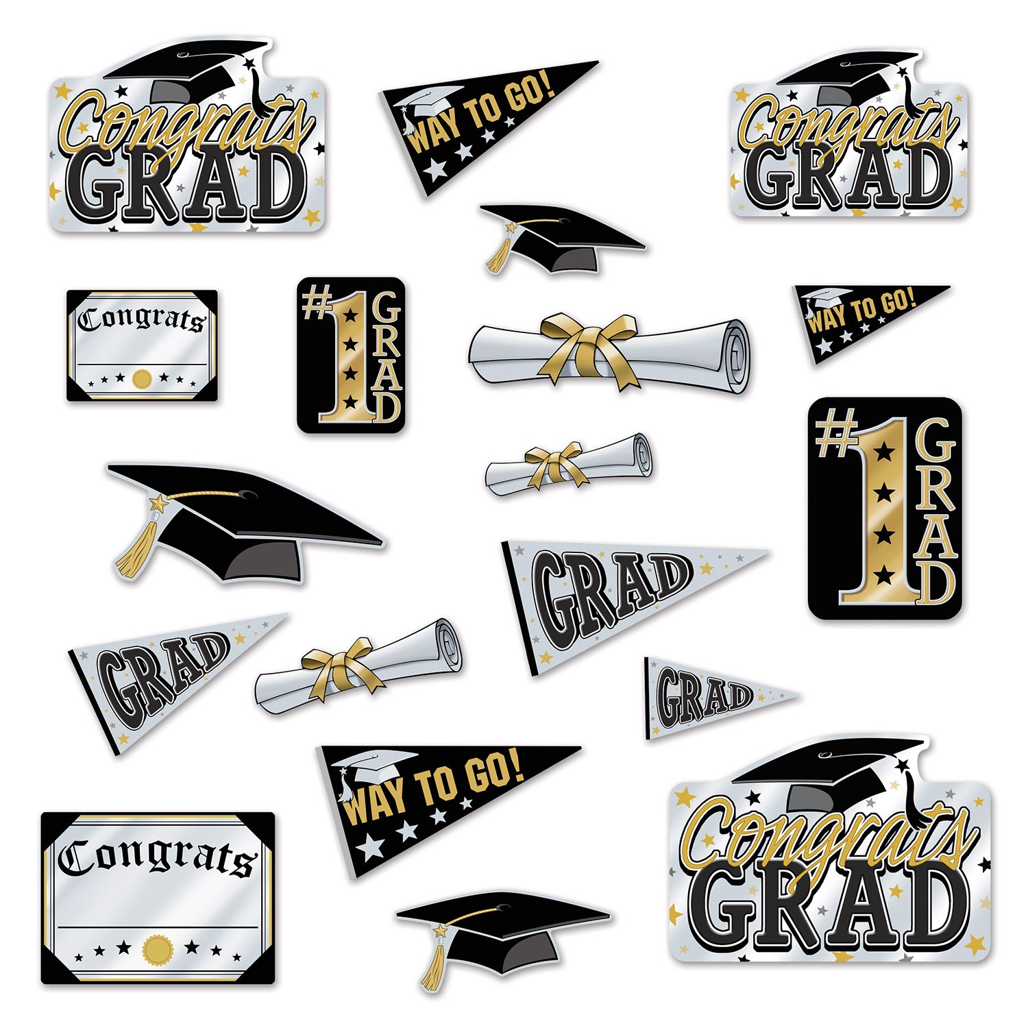 240-Pack Black & Gold Graduation Cutouts - 13 Inch Party Decorations for Graduation Parties, School Events & Celebrations - Bulk Classroom Supplies for Teachers