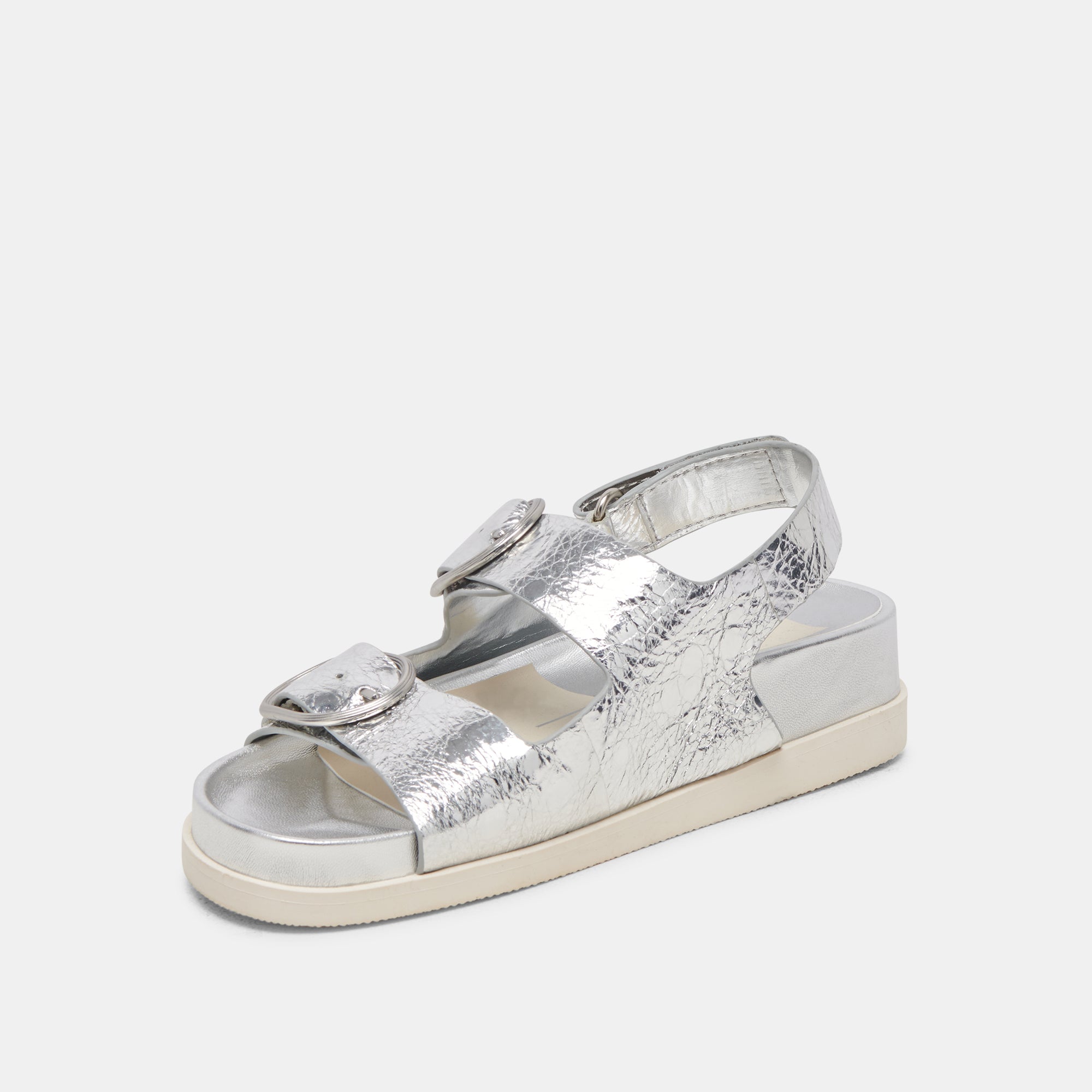 STARLA Women's Silver Distressed Leather Sandals - Comfortable & Stylish for Beach, Vacation & Summer Outfits