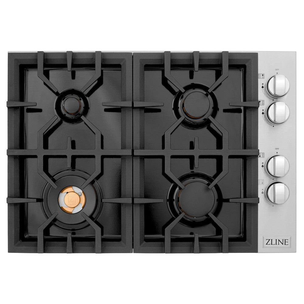 ZLINE 30 Inch 4-Burner Gas Cooktop with Brass Burners & Black Porcelain Top - Professional Style for Modern Kitchens (RC BR 30 PBT) | Perfect for Home Chefs & Entertaining