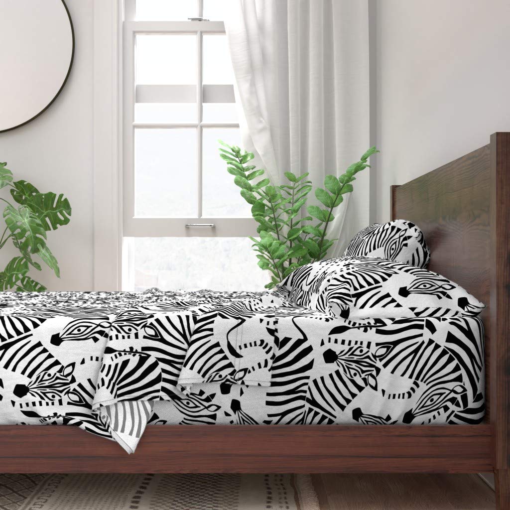 Premium 100% Cotton Twin Sheet Set - Zebra Print Black & White Safari Bedding | Soft Breathable 3-Piece Comforter Cover & Pillowcases | African Animal Themed Room Decor for Kids & Adults Bedrooms