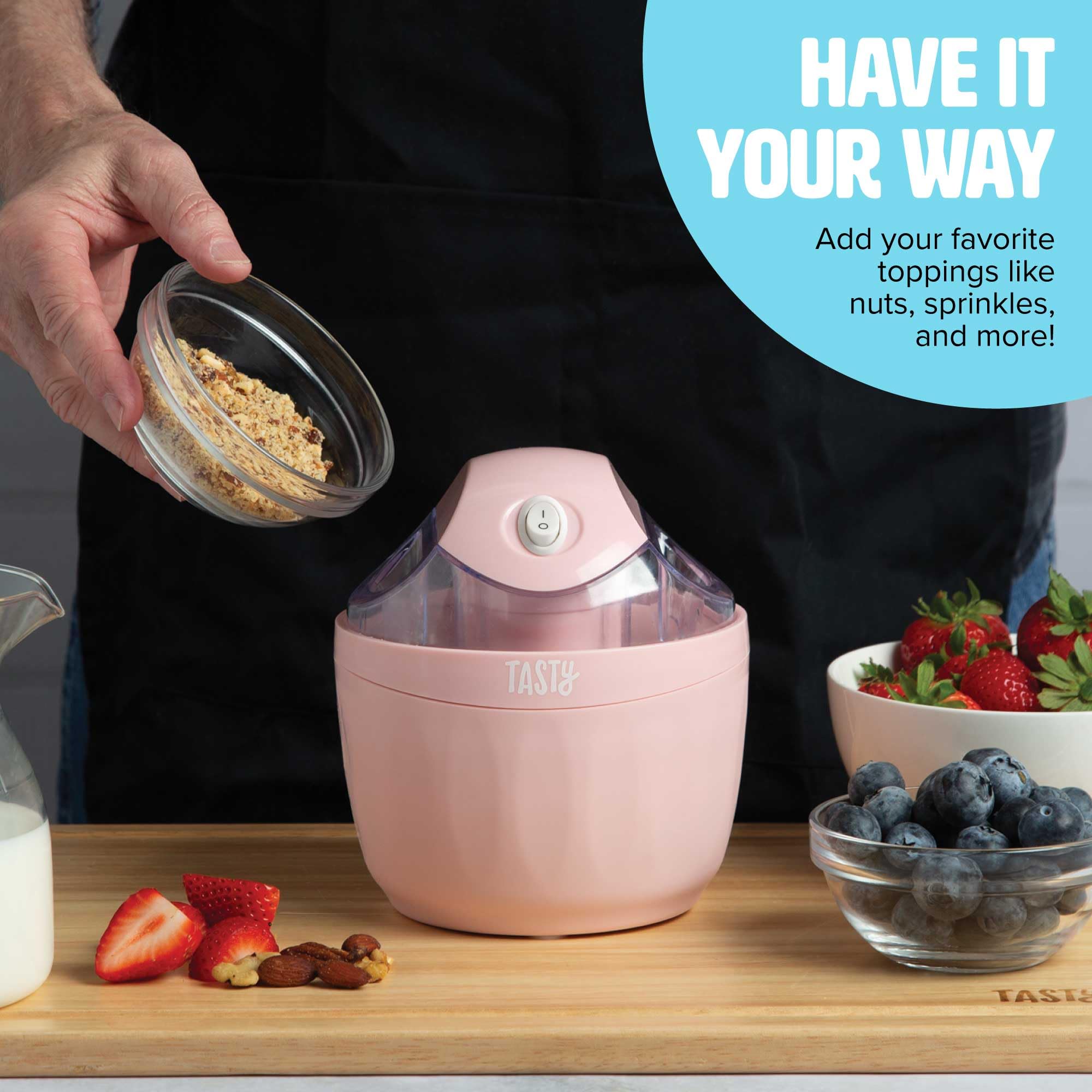 Mini Ice Cream Maker for Homemade Ice Cream, Sorbet, Frozen Yogurt & Gelato - Fast & Easy Dessert Maker - Perfect for Parties, Family Treats & Summer Fun (Pink)
