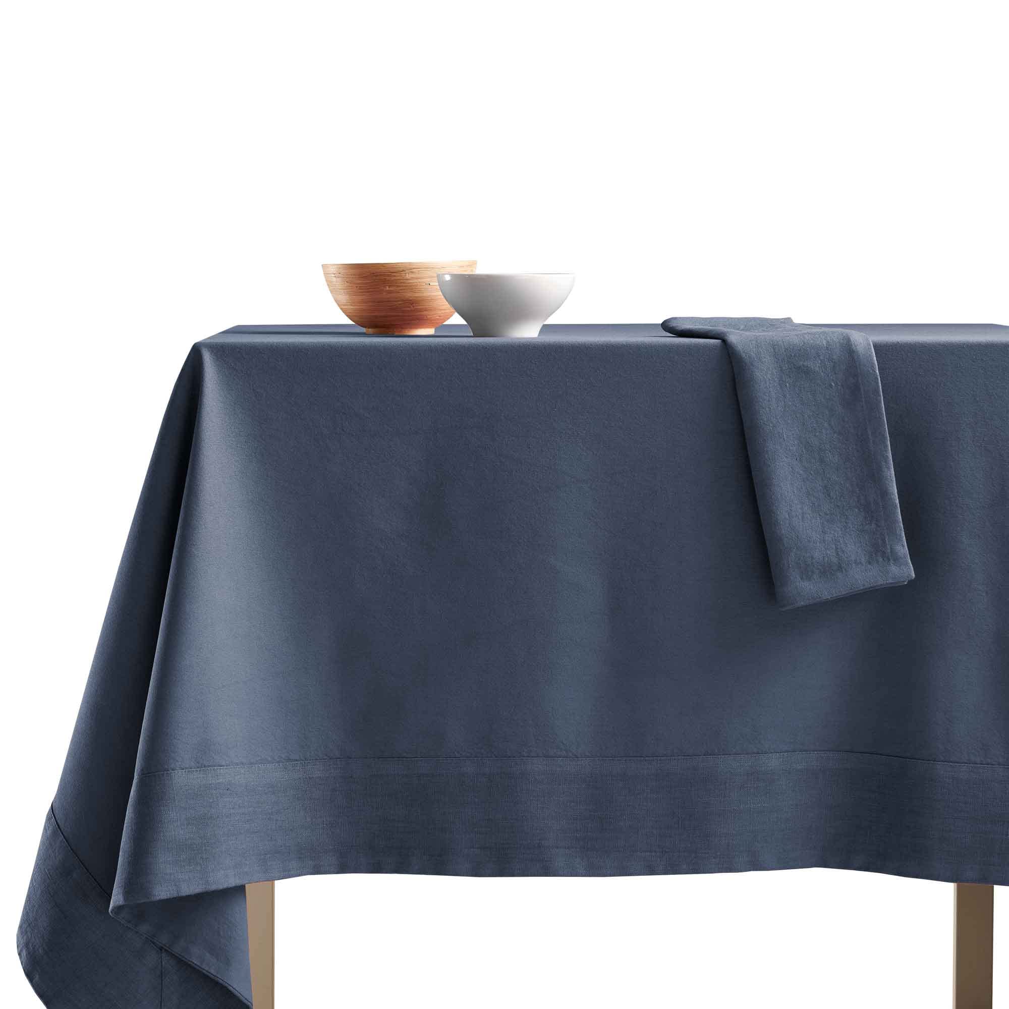 Stonewashed Cotton Tablecloth with Linen Border - No Ironing Needed - Perfect for Dining Tables, Picnics, and Outdoor Gatherings