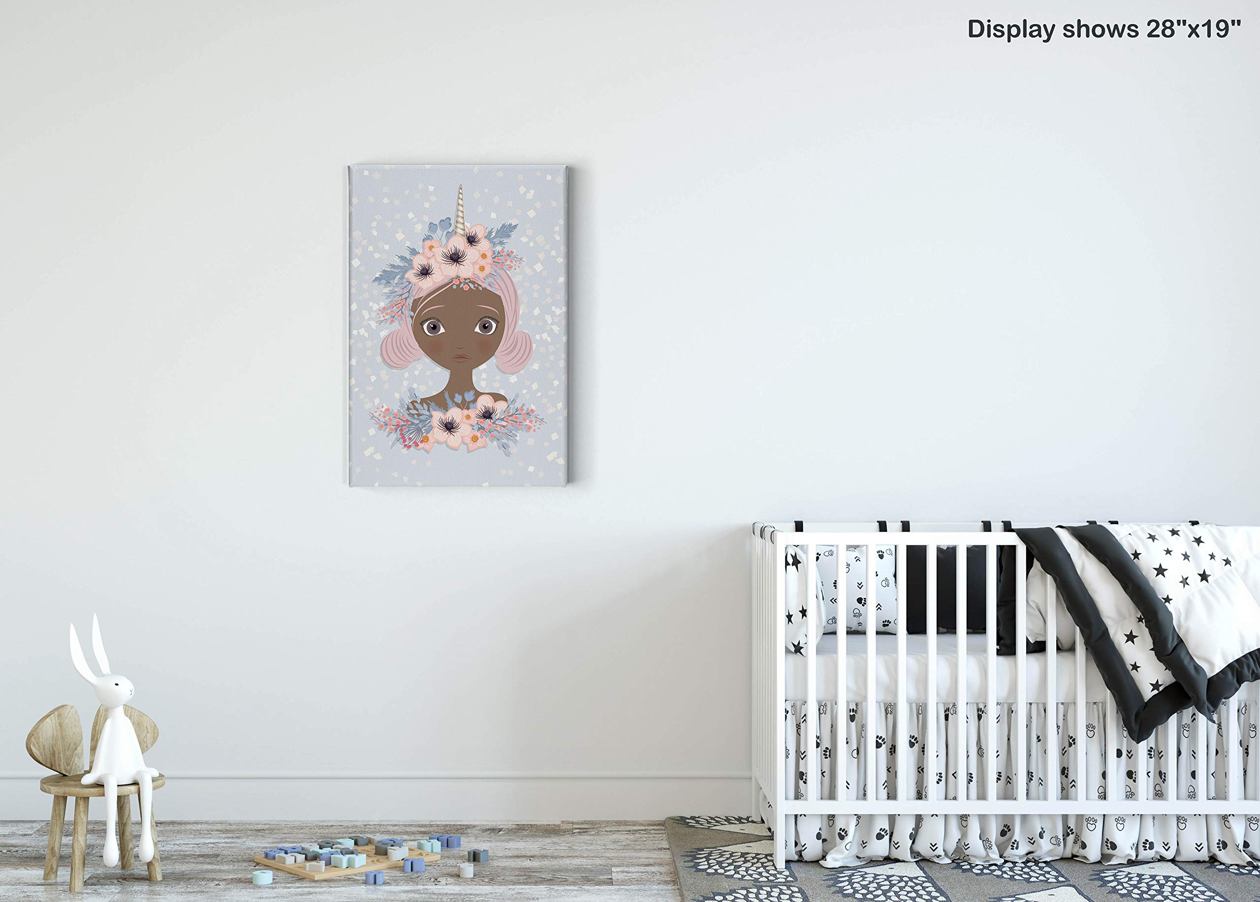 African American Unicorn Girl Canvas Wall Art - Smile Art Design 12x8 Inch Ready to Hang Nursery Decor, Kids Room Decor, Baby Gift, Made in USA | Perfect for Children's Bedroom, Playroom & Birthday Presents