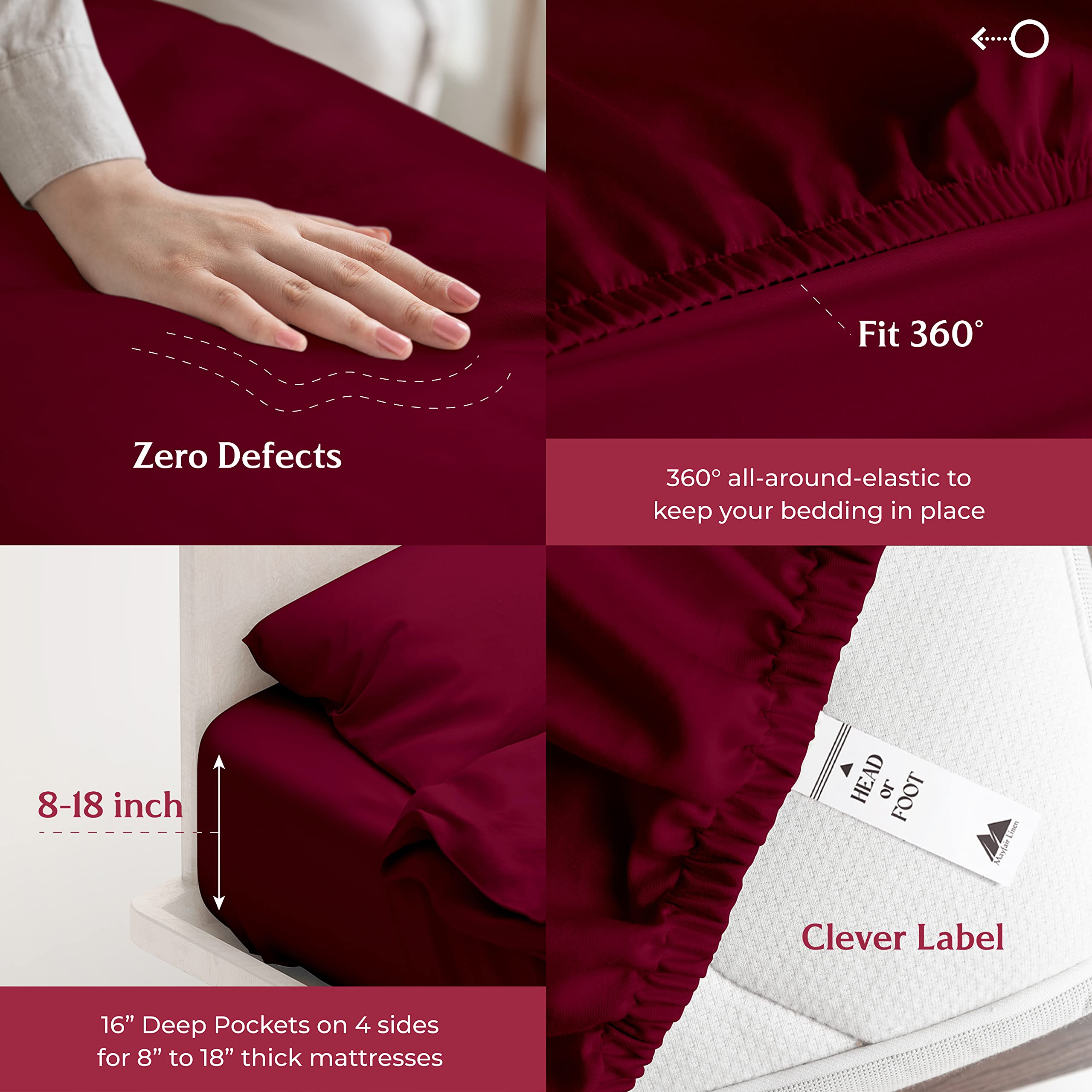 Luxury 100% Egyptian Cotton King Size Sheet Set - 4 PC 800 Thread Count Sateen Weave Bedding, Deep Pocket 16