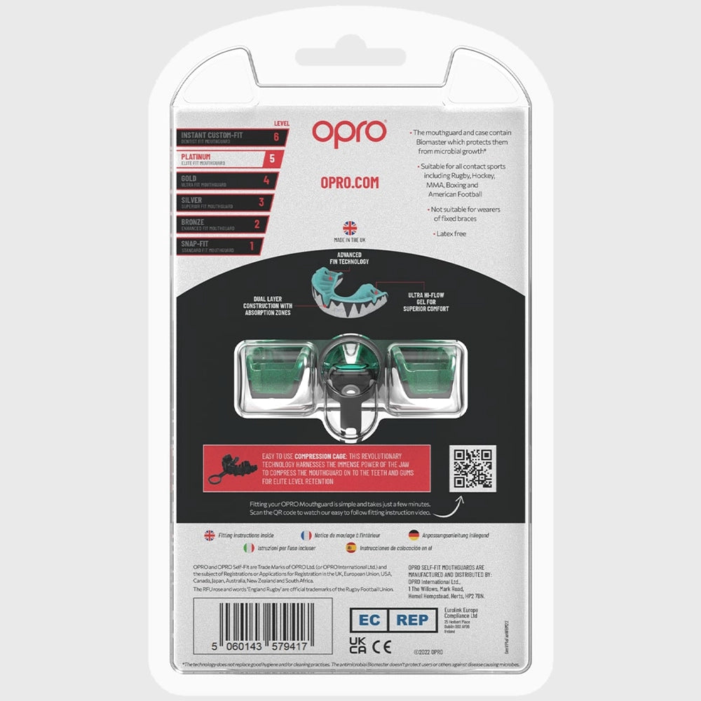 Opro Platinum Mouthguard for Sports - Mint Green, White & Black Options - Perfect for Boxing, Football & MMA Protection
