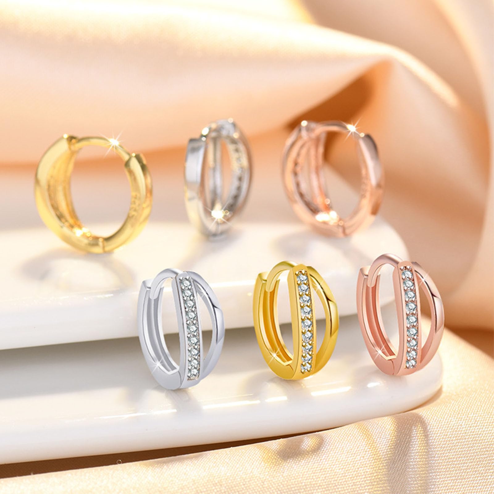 Hypoallergenic Small Huggie Double Hoop Earrings for Women - Dainty Silver Trendy Jewelry Gift for Everyday Wear & Special Occasions