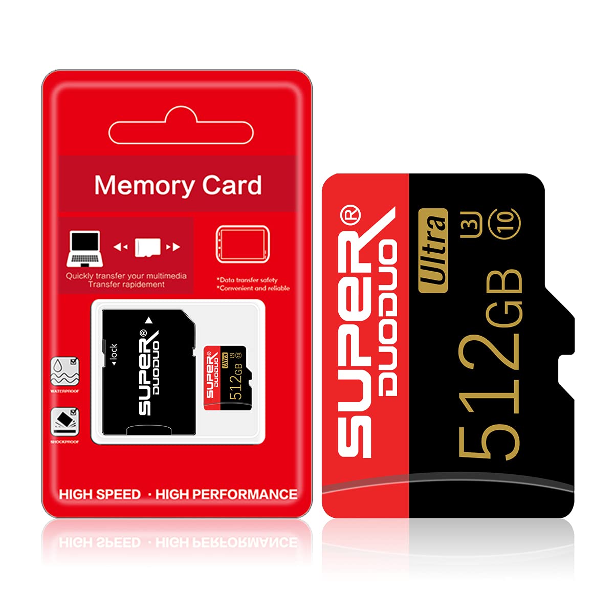 512GB Micro SD Card with Adapter - Class 10 High Speed TF Memory Card for Android Phones, Digital Cameras, Tablets, Drones - Perfect for 4K Video Recording & Mobile Storage Expansion
