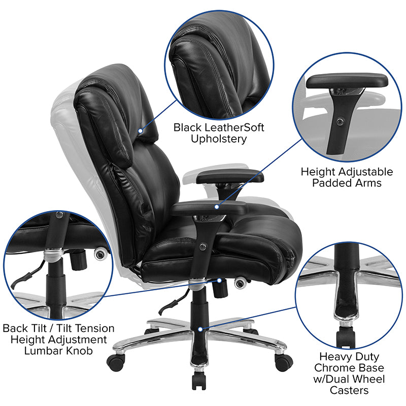 FLASH HERCULES Series 400 lb Capacity Big & Tall Executive Office Chair - Heavy Duty Ergonomic Chair with Adjustable Lumbar Support - Perfect for Long Work Hours, Gaming & Home Office Use