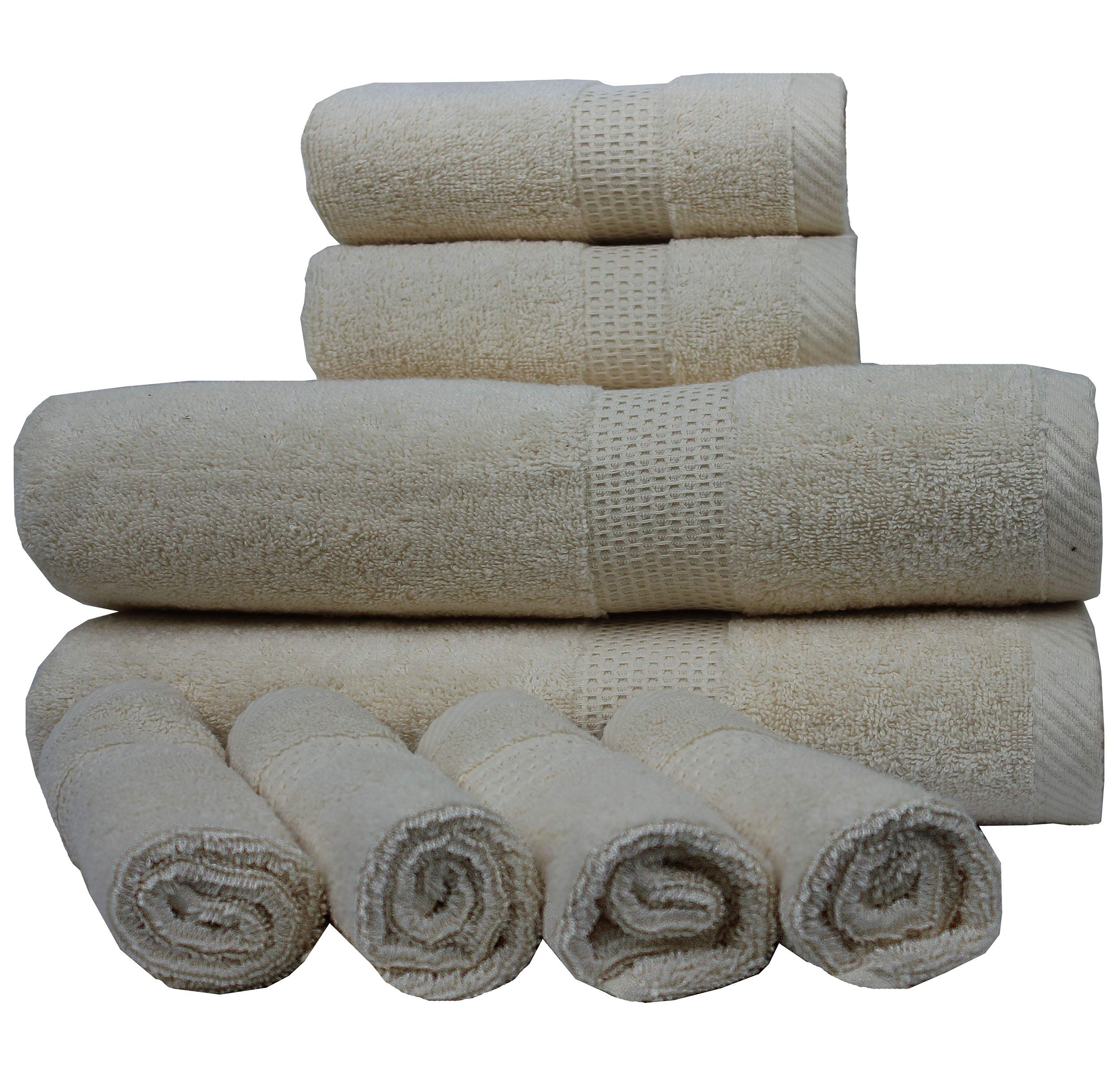 8-Piece Luxury Bath Towel Set - 100% Combed Cotton Premium Towels for Bathroom, Gym, Spa & Travel - Includes Hand Towels & Face Cloths - Soft Absorbent Quick-Drying - Perfect for Home, Hotels & Gifts