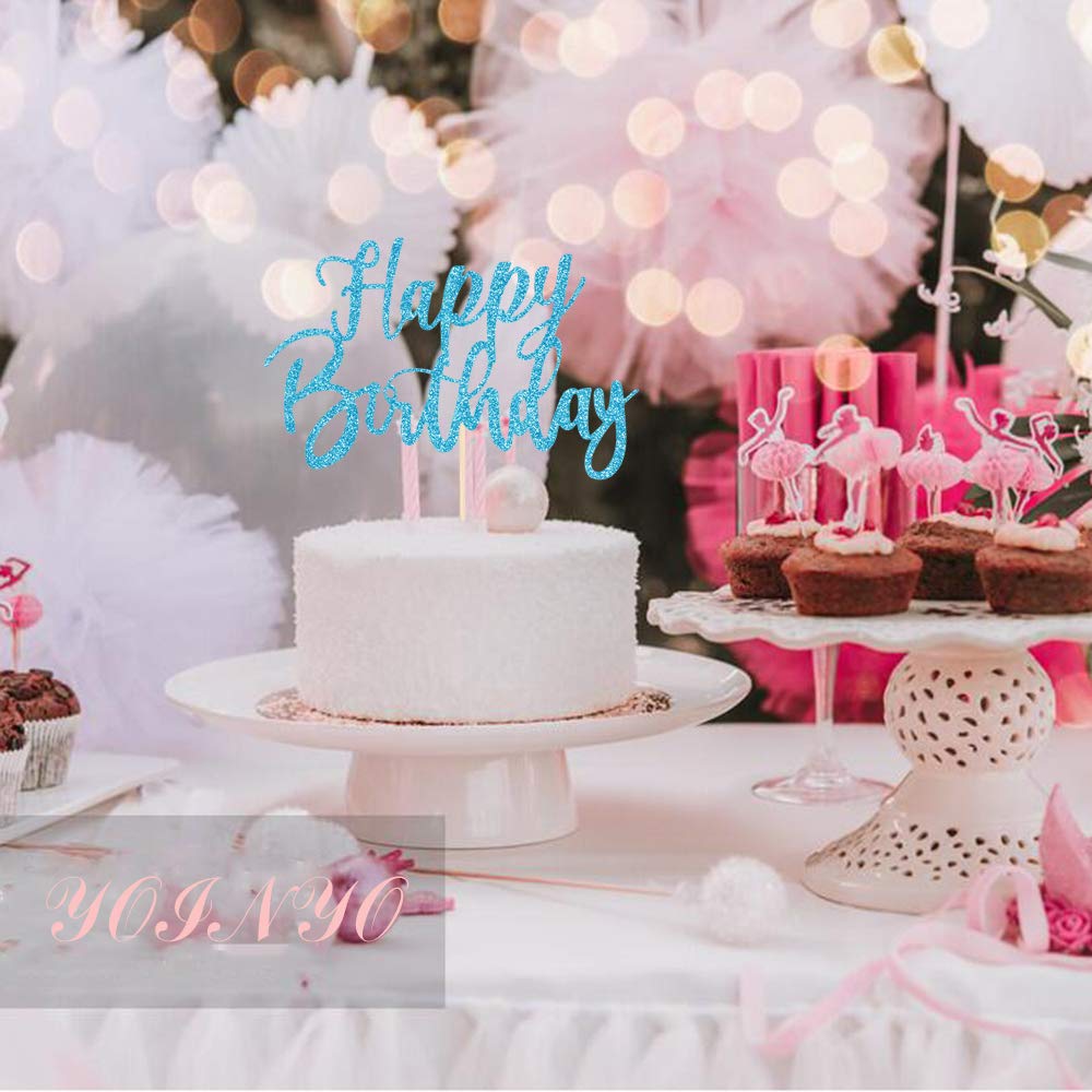 Handmade Glitter Happy Birthday Cake Topper - Blue Birthday Party Decoration Supplies for Cakes, Cupcakes & Desserts | Perfect for Birthday Celebrations, Baby Showers & Special Events