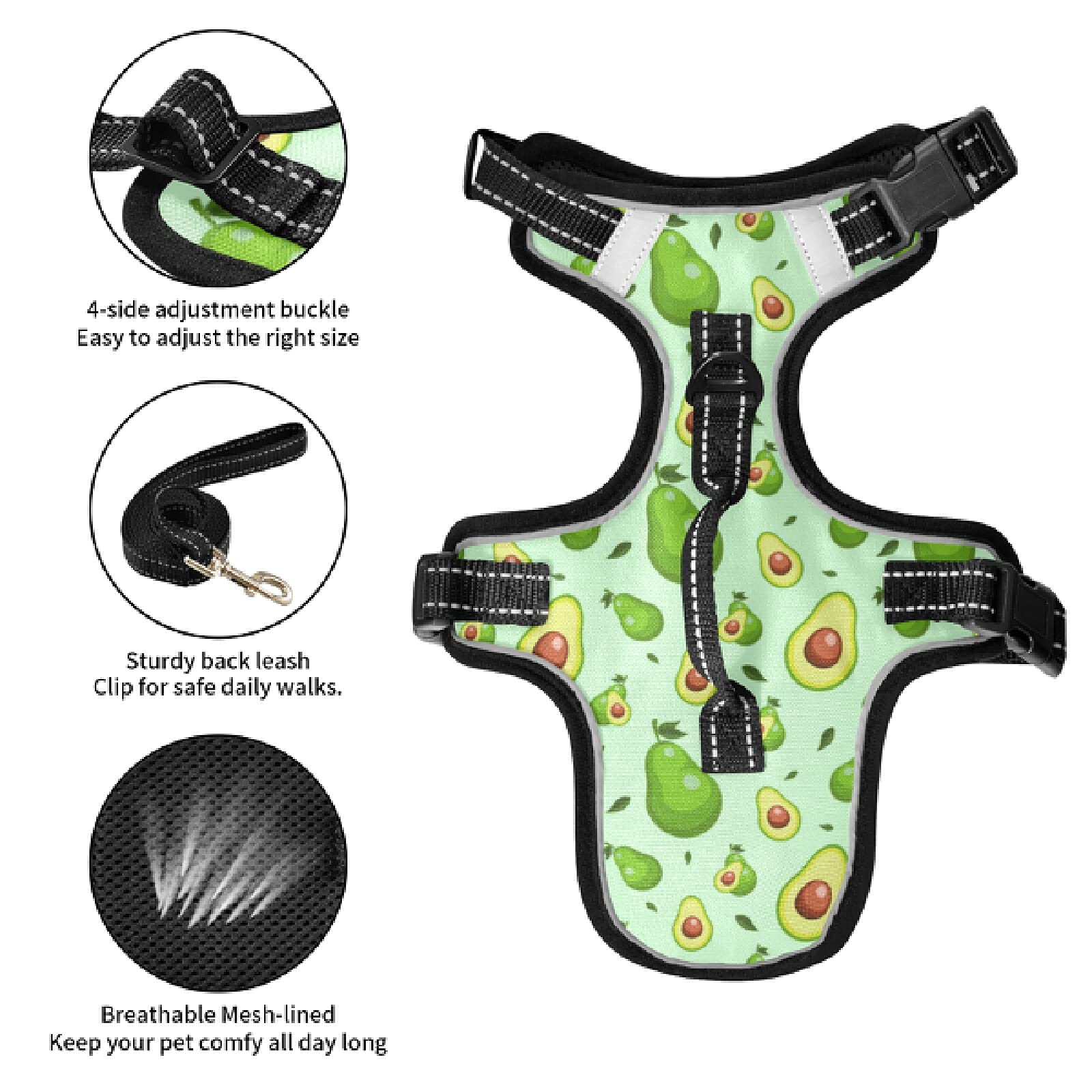 Xigua No-Pull Reflective Dog Harness for Small & Medium Dogs - Breathable Pet Vest with Nylon Handle - Perfect for Walking, Running & Nighttime Safety