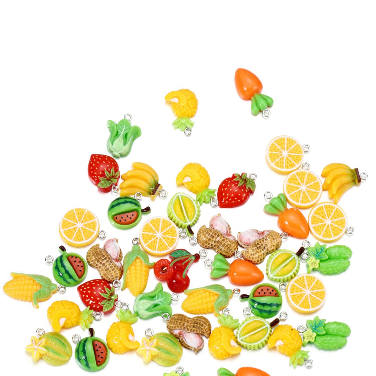10Pcs Cute Candy Fruit Resin Charms - Cartoon Vegetable Pendants with Screw Eye for DIY Jewelry Making - Perfect for Bracelets, Necklaces, Earrings - Great for Crafting, Gifts & Party Favors