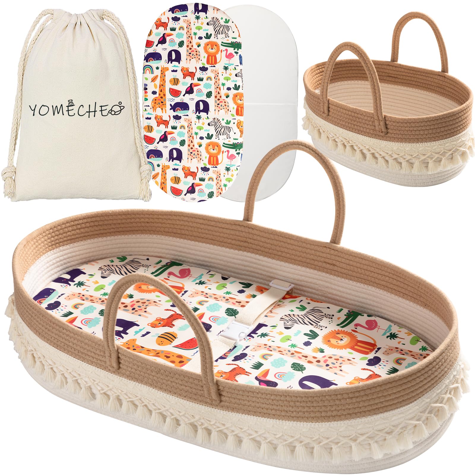 Boho Baby Changing Basket with Diaper Caddy & Waterproof Changing Pad - Newborn Moses Basket for Nursery Dresser, Portable Diaper Organizer with Sponge Cushion & Storage Bag - Perfect for Baby Showers, Nursery Decor & On-the-Go Diaper Changes