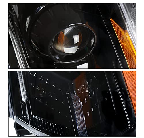 LED Switchback Signal Projector Headlights - Black Compatible with 2010-2016 Cadillac SRX | DRL Daytime Running Lights & Turn Signal | Upgrade for Night Driving & Safety