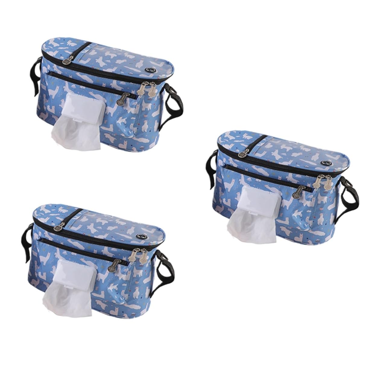 Wakauto 3-Piece Stroller Organizer Bag - Blue Pram Storage Container with Multiple Pockets | Perfect for Diapers, Bottles & Baby Essentials | Ideal for Shopping, Travel & Daily Walks