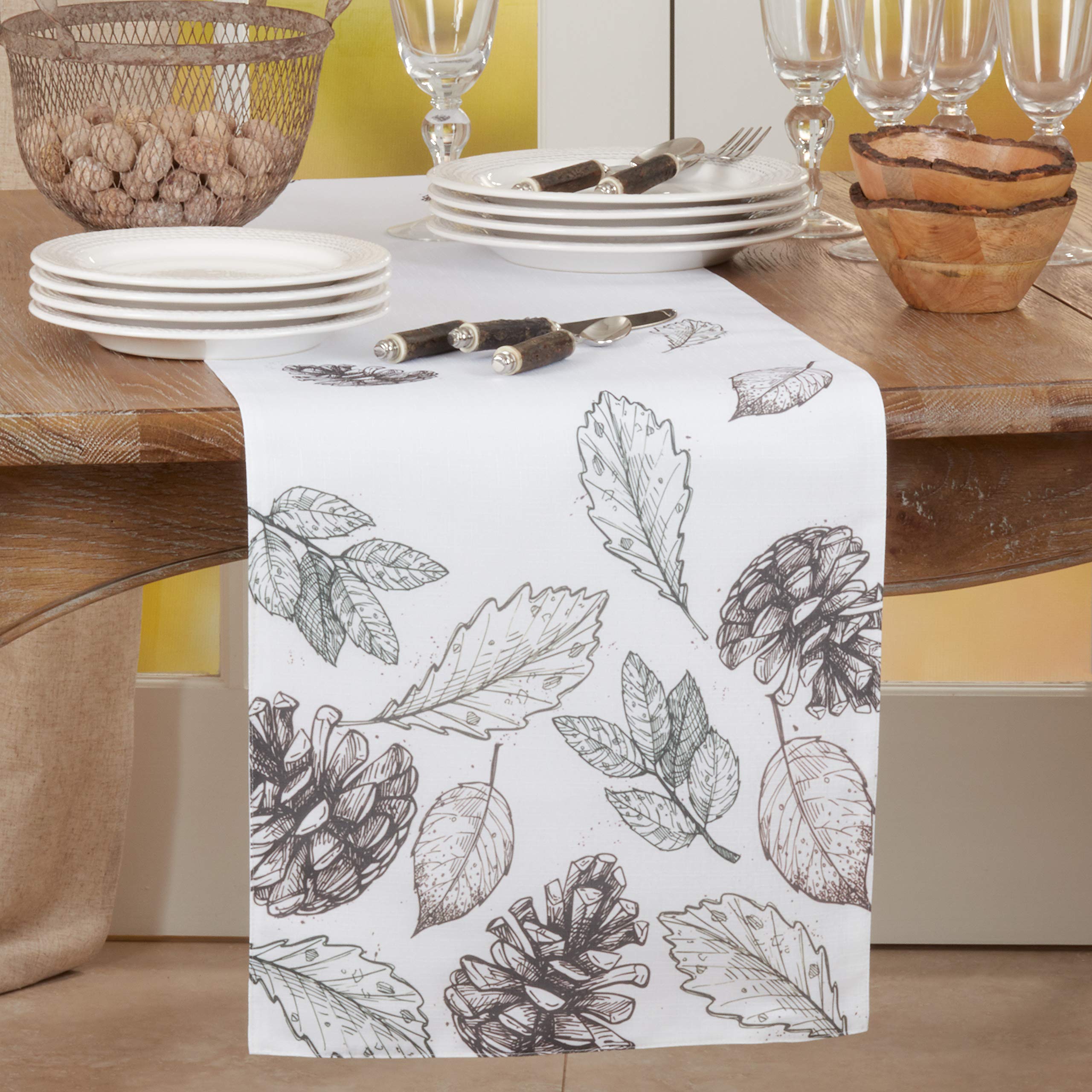 Autumn Leaf & Pinecone Table Runner - Natural Rustic Decor for Thanksgiving, Fall Weddings, and Seasonal Home Decor