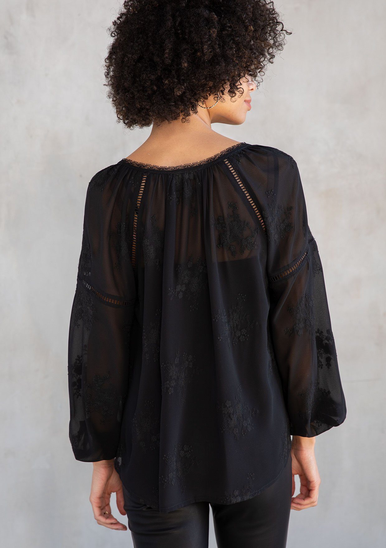 Cameron Embroidered Chiffon Blouse for Women - Elegant Floral Lace Top for Office, Party & Date Night Outfits
