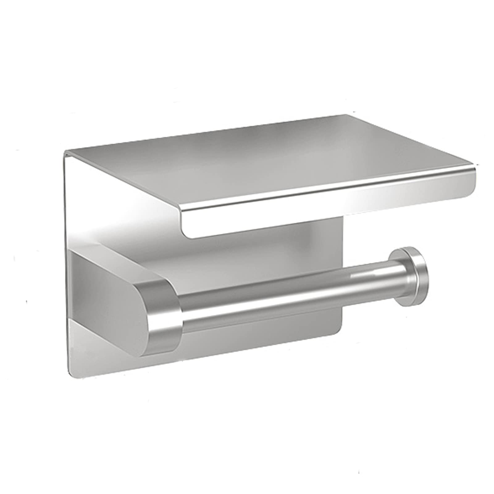 Stainless Steel Wall Mounted Toilet Paper Holder with Phone Shelf - Adhesive or Screw Installation for Bathroom, Kitchen, RV - Space Saving Organizer for Tissues & Smartphones