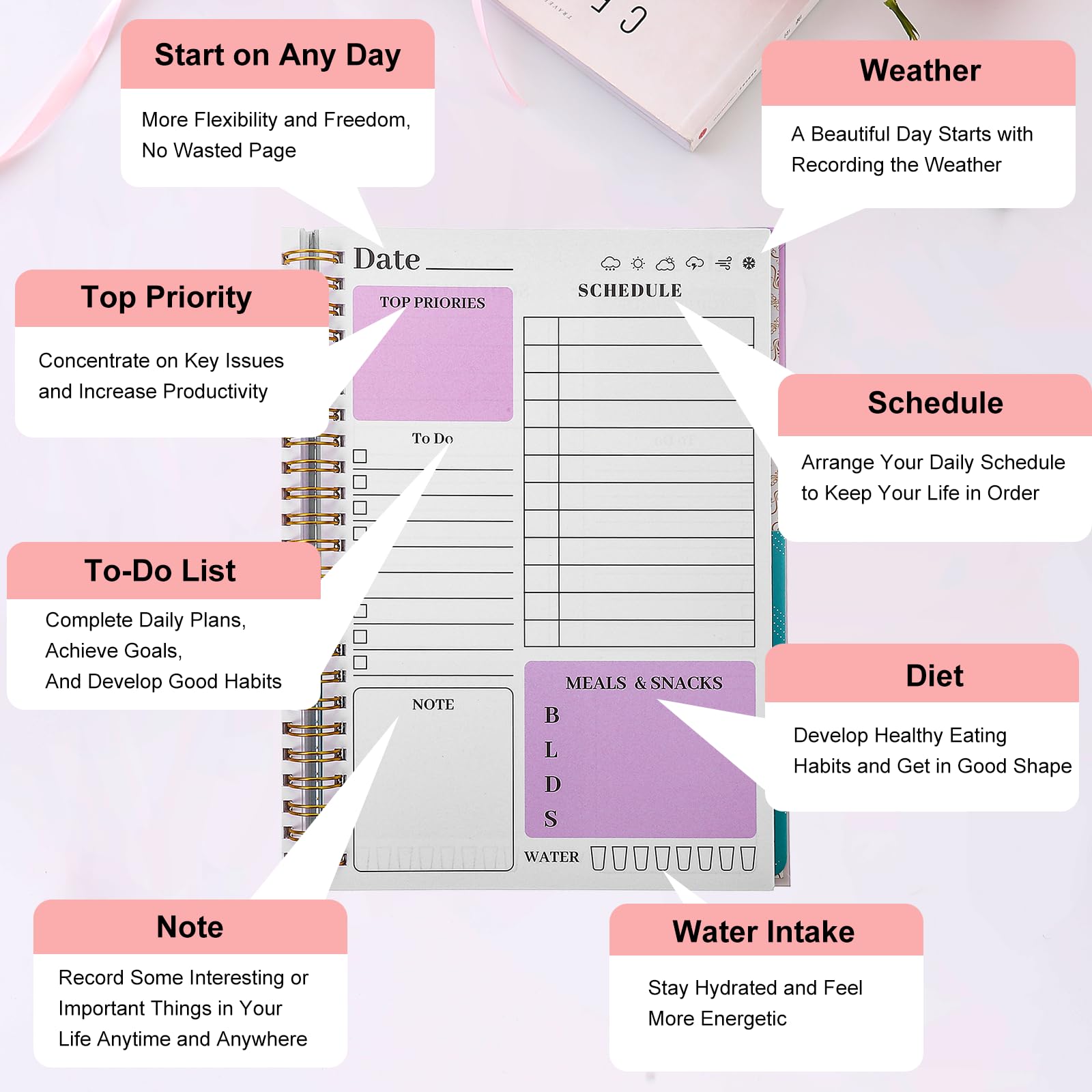 2025 Undated Daily Planner Notebook - A5 To Do List Organizer with 160 Pages & 219 Stickers | Weekly & Monthly Planner for Teachers, Students, Gym, Work & Budget Tracking | Perfect for Productivity, Goal Setting & Time Management