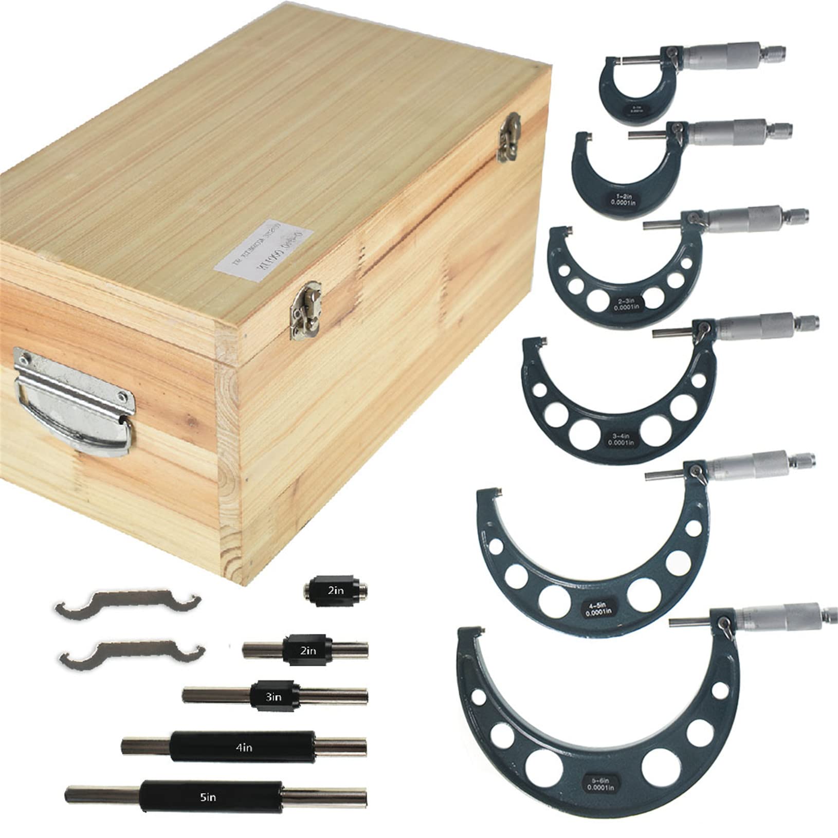 6-Pack Outside Micrometer Set 0-6 Inch - High Precision Machinist Tools with Carbide Tips & Ratchet Stop - Perfect for Metalworking, Engineering, and Quality Control Measurements