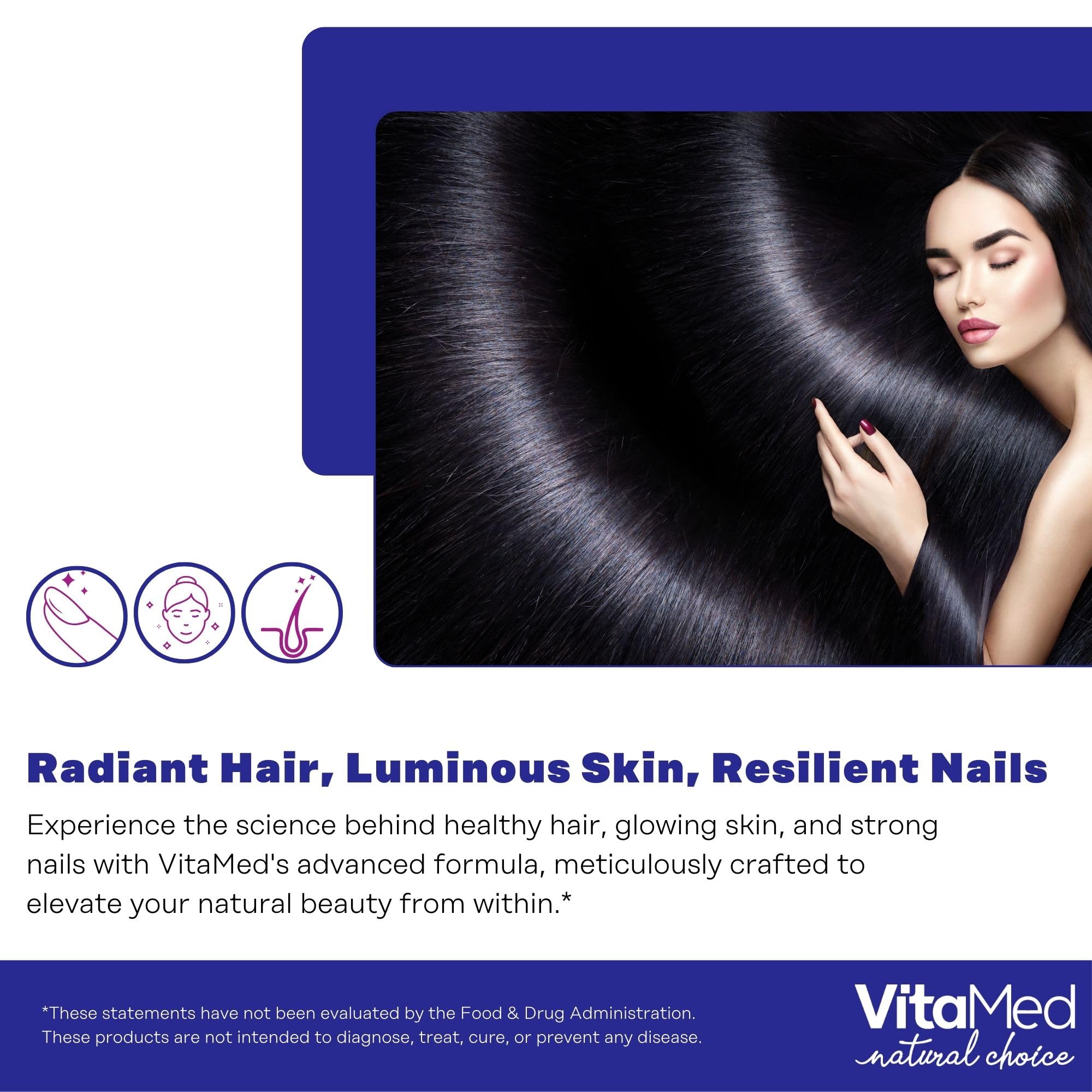 Premium Hair, Skin & Nails Vitamins with Biotin 5000mcg, Collagen, Keratin & Hyaluronic Acid - Supports Hair Growth, Strong Nails & Healthy Skin - 60 Tablets for Women & Men - Perfect for Daily Beauty Supplement Routine