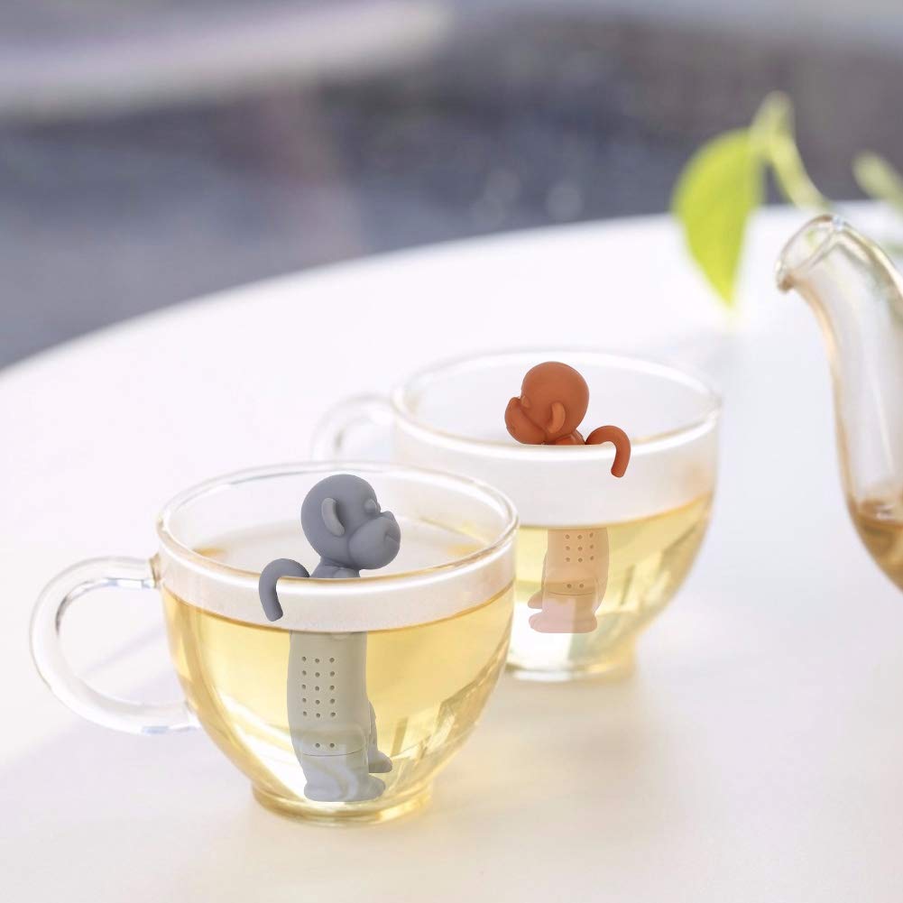 4 Pack Silicone Monkey Tea Infuser - Cute Cartoon Loose Tea Strainer Ball, Reusable Tea Filter for Herbal & Fruit Teas | Perfect for Tea Parties, Gifts & Relaxing with Friends & Family