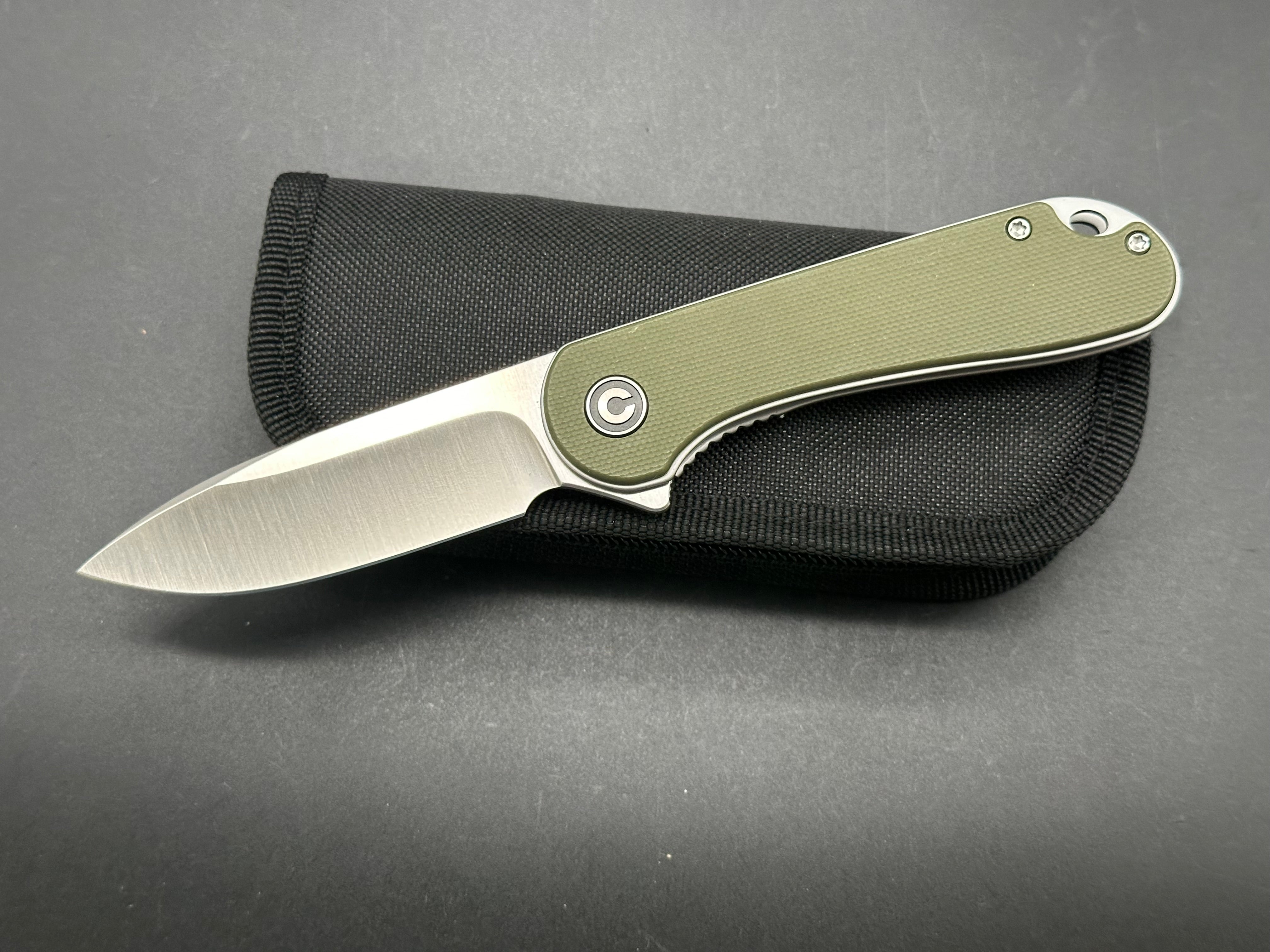 CIVIVI Elementum Folding Pocket Knife - D2 Steel Plain Edge Blade, Green G10 Handle, Liner Lock - Perfect for EDC, Outdoor Camping & Everyday Carry