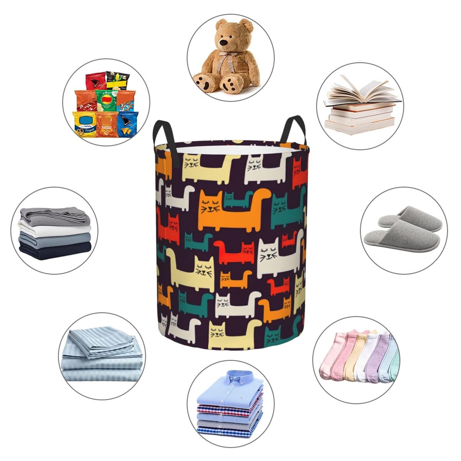 Waterproof Canvas Laundry Basket with Handle - Cat Print Storage Box for Toys, Clothes & Home Organization - Perfect for Kids' Room, Nursery & Pet Supplies Storage