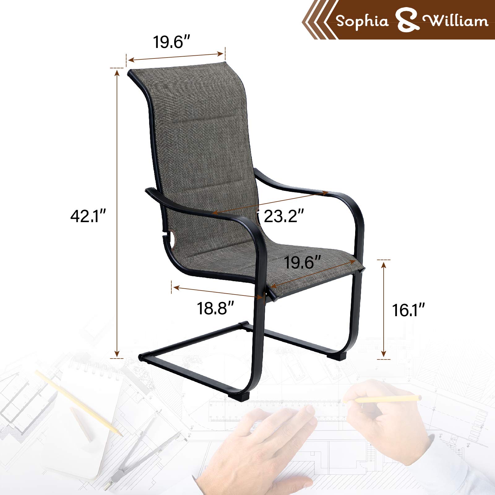 **Sophia & William High Back Patio Dining Chairs – 2-Piece Set with Spring Motion & Quick-Dry Textilene – Supports 350lbs – Weather-Resistant Outdoor Furniture for Lawn, Garden, Balcony, Pool & Backyard – Perfect for Relaxing, Entertaining & Outdoor Dining**