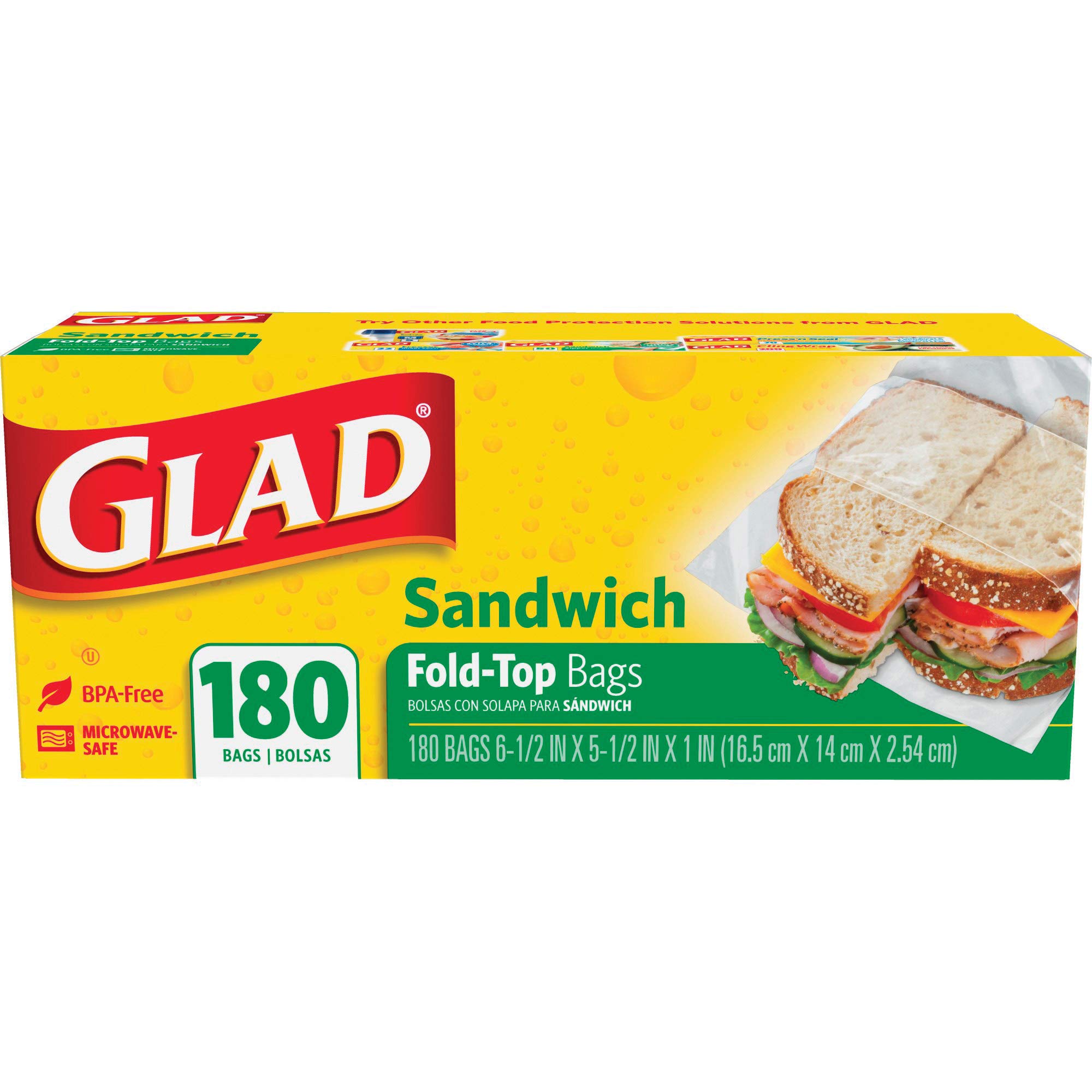 Glad Fold Top Sandwich Bags - 180 Count Plastic Food Storage Bags for Lunch, Snacks & Meal Prep | BPA-Free, Leak-Proof | Perfect for School, Work & Picnics