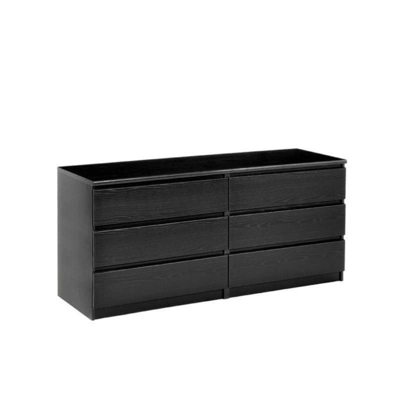 Home Square 3-Piece Black Woodgrain Bedroom Set - 6-Drawer Double Dresser & Two 2-Drawer Nightstands | Complete Bedroom Furniture for Master Bedroom, Guest Room & Small Spaces
