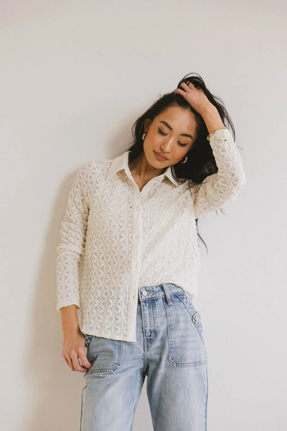 Lockie Lace Button Up Blouse - Cream White Women's Fashion Top for Work & Date Night | Elegant Office Wear & Romantic Evening Outfits